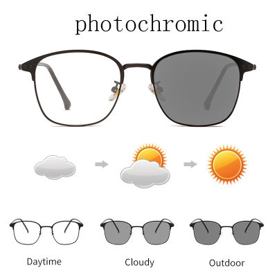 Photochromic สแควร์ข้าวเล็บแว่นตาเล็กน้อยป้องกันรังสีป้องกันลูเรย์คลาสสิกแว่นตาแว่นกันแดดสำหรับผู้ชายผู้หญิง