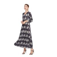 Ladies Maxi Dress Retro Leopard Dress 2023 Spring and Autumn Western Style Large Size Pleated Dress