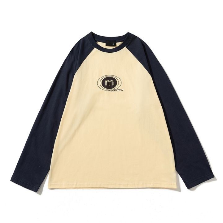 raglan-เสื้อยืดแขนขนาดยาวหลายหลาทรงหลวมสำหรับฤดูหนาวเสื้อโค้ทเสื้อยืดเรนเดอร์สีพิมพ์ตัวอักษร