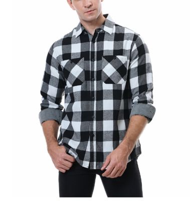 【Feb】 Autumn Casual Plaid Flannel Shirt Men Long Sleeved Chest Two Pocket Design Fashion Printed Turn down Collar Button Shirt Mens