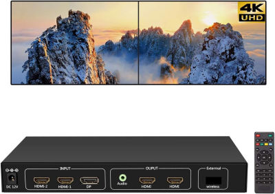 RIJER 4K Video Wall Controller, 1x2 TV Wall Processor input support 3840x2160 60HZ /30HZ DP1.2 Signal, Support each output 1920x1080/60HZ, Real 4K Resolution