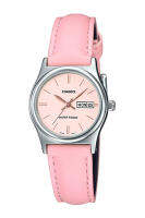 Casio Standard นาฬิกาข้อมือผู้หญิง สายหนังแท้ รุ่น LTP-V006L,LTP-V006L-4B,LTP-V006L-4BUDF - สีเงิน