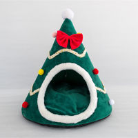 Pet Cat Litter House Puppy Cave Warm Sleeping Bed Christmas Tree Shape Winter Warm Fossa For Cute Pet House Pad