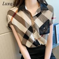 Luxqlo เสื้อเชิ้ตผ้าชีฟองสำหรับผู้หญิง,เสื้อเชิ้ตทรงหลวมใส่สบายสไตล์ใหม่ 105