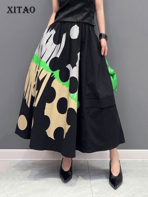 XITAO Skirt Asymmetrical Contrast Color Print Loose Fashion Casual Skirt