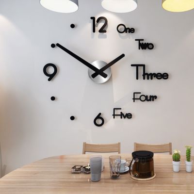 [24 Home Accessories] นาฬิกาแขวนผนัง3D ดีไซน์ทันสมัยแบบ DIY สติกเกอร์อะคริลิคดิจิตอลตกแต่งสำนักงานนาฬิกาสำหรับ Hiasan Kamar อยู่อาศัย