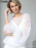 【hot】✽✵▪  TYHRU Womens Knitted Sweaters Hollow out Mesh Thin Pullover See Through Lantern Sleeve Loose Smock