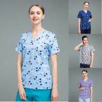 COD DSFERTRETRE New Fashion Women Men Unisex Cotton V-Neck Short Sleeve Pocket Printed T-Shirt Nurse Doctor Uniform Workwear Scrub Top