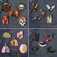 Goth Enamel Pin Set Moth Witch Punk Brooches Horror Snake Badges for Men Dark Lapel Jewelry