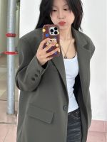 Uniqlo 2023 New Fashion version Gray temperament blazer for women spring and autumn 2023 new design niche oversize suit high-end sense