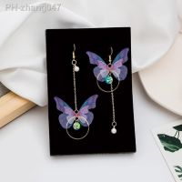 Hot Trend Korean Purple Color Asymmetric Butterfly Imitation Pearl drop Earrings Fashion Brincos Long Statement Earrings Gifts