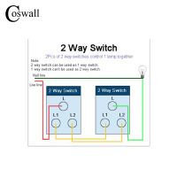 Coswall White Glass Panel EU Standard Wall Power Socket + 3 Gang 2 Way On / Off Pass Through Light Switch Switched LED Indicator