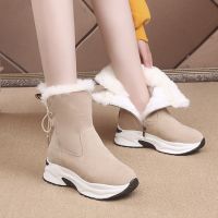 2021Womens snow boots 2019 winter new matte leather wedge with warm womens boots trend wild womens boots large size