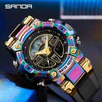 ZZOOI SANDA Brand Mens Sports Fashion Fitness Watch Dual Display Analog Digital Wristwatches Men Waterproof Colorful Military Watches