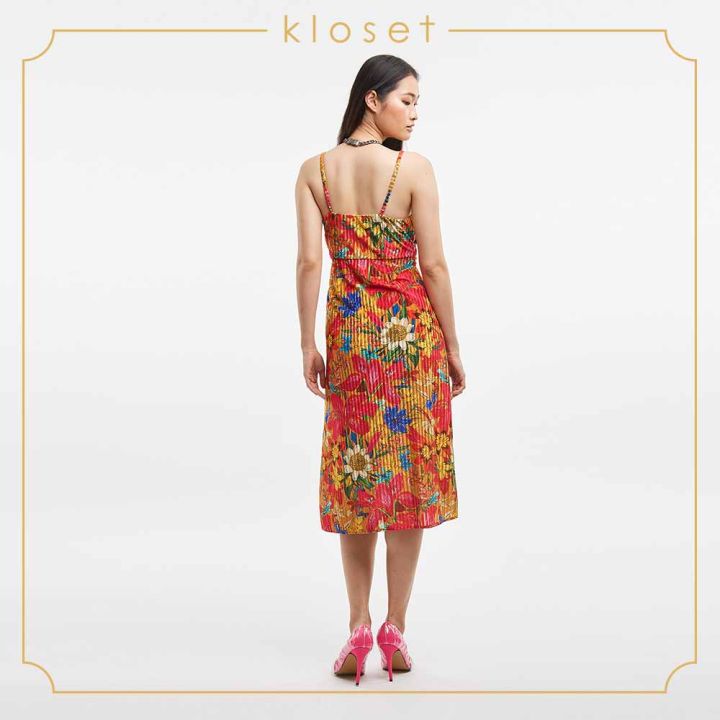 kloset-iris-printed-spaghetti-strap-dress-aw19-d002-เสื้อผ้าผู้หญิง-เสื้อผ้าแฟชั่น-เดรสแฟชั่น-เดรสสายเดี่ยว-เดรสผ้าพิมพ์