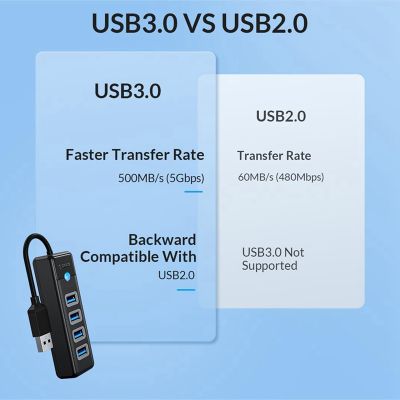 ORICO 4 Ports USB 3.0 HUB ABS 5Gbps High Speed Splitter Ultra-Slim OTG Adapter for Macbook Pro PC Computer Accessories ,Black