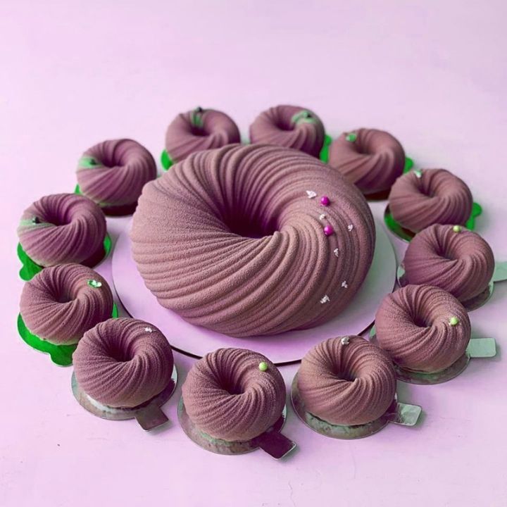 meibum-spiral-donut-french-dessert-silicone-cake-mold-homemade-party-chocolate-mousse-pastry-mould-decorating-tray-baking-tools