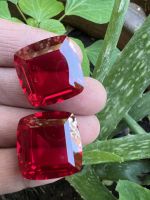 สีแดง Synthetic RED BURMA RUBY Cushion 20x20 mm- pair (2 pcs) 94 carats ทับทิม พม่าเทียม 94 กะรัต(CARATS) พลอย ขนาด 20x20 มิล ( MM)2 Pcs( 2 เม็ด)