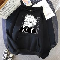 《Qinghe Yi Fang》 Hoodies ขนาดใหญ่อะนิเมะ Hunter X Hunter ผู้หญิงเสื้อยืด Killua Zoldyck สีดำเสื้อผ้าคลุมด้วยผ้าผู้หญิง H Oodies Hunter X Hunter ท็อปส์