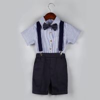 [COD] Boys overalls two-piece college style summer new childrens striped dress graduation photography costumes