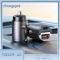 USB รถยนต์ CHUEGUJE6 C PD 30W อะแดปเตอร์ที่ชาร์จรถยนต์พร้อมฟลัชฟิตแหวนดึงชาร์จไฟเข้าเร็วพอร์ตคู่