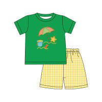 2022 New Design Casual Baby Children Sport Clothing For Boys Green T-Shirt + Yellow Lattice Casual Sports Shorts For 1-8T Kids