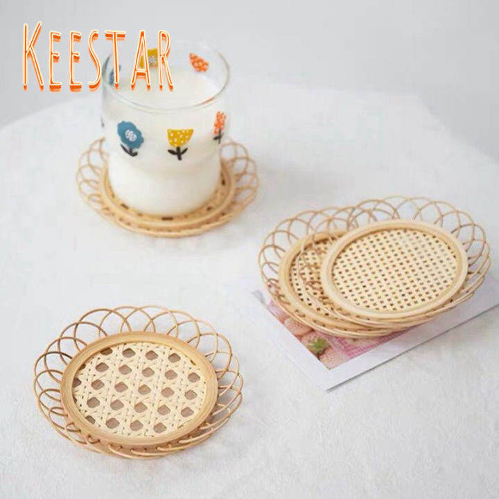 keestar-ญี่ปุ่นสไตล์ไผ่ทอจานรองhandmadeจานรองแก้วไม้ไผ่ที่วางแก้วแผ่นรองหม้อแผ่นรองแก้วชาจักสานหวายที่วางแก้วcoaster