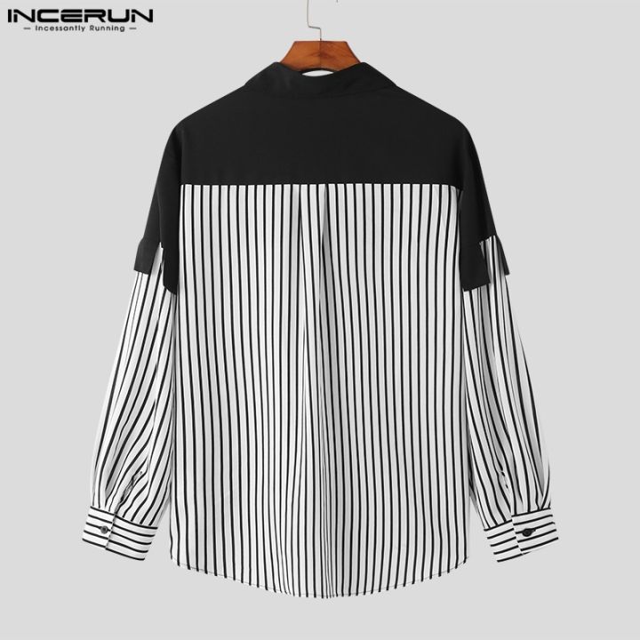 incerun-เสื้อเชิ้ตแขนยาวลําลอง-ลายทาง-ติดกระดุม-สไตล์ฮิปปี้-สําหรับผู้ชาย