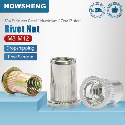 HOWSHENG Flat Head Blind Rivet Nut M3 M4 M5 M6 M8 M10 M12 Stainless Steel Aluminum Zinc Plated Rivnut Threaded Insert Nuts Nails Screws Fasteners