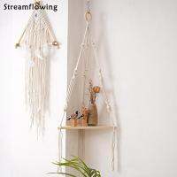 Macrame ชั้นแขวนแบบเชือกทอสไตล์โบฮีเมียน,ชั้นวางของลอย1ชั้น/2ชั้น/3ชั้นชั้นชั้นชั้นชั้นชั้นแขวนมาคอร์เม่ชั้นวางของแขวนทำจากไม้สไตล์โบโฮ