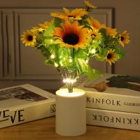 Artificial Flowers Light On Battery Flowers Atmosphere Lamp Flowerpot Potted Safe Simulated for Home Decoration Supplies Night Lights