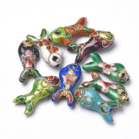 5pc Handmade Cloisonne Beads Fish Mixed Color 19.5x9x5~6mm Hole: 1mm