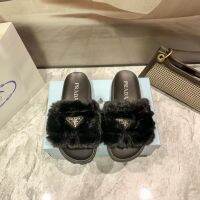 2023 new PRADAˉslippers furry sandals and slippers flat-bottomed all-match slippers thick-soled muffin fairy outerwear womens slippers