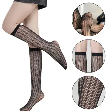 Men\'s Wide Striped Sheer Nylon Socks Long Knee Stockings Clubwear