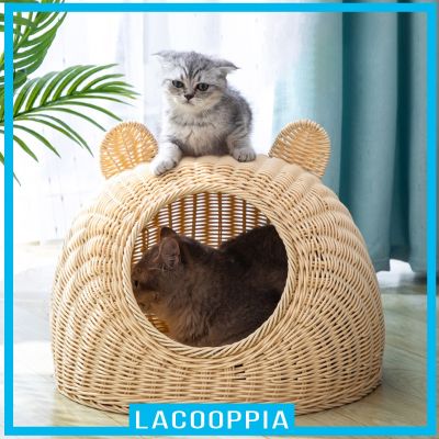 [Lacooppia] ที่นอนแมว ที่นอนหมา บ้านโดมหวายสัตว์เลี้ยง เตียงนอนแบบแบนสําหรับแมว ล้างทําความสะอาดได้