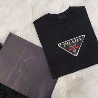 pradaˉ summer fashion brand new triangle logo letter printing badge mens simple and versatile slim casual short-sleeved T-shirt