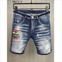 Fashion Mens Letter Printing Denim Fabric Shorts Trendy Casual Slim Fitting moto&amp;Biker High Street Hole Shorts Jeans 9872-1