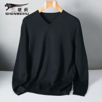 CODDian Zhen Sweater V-Leher 2022 Trend Longgar Versi Korea Lelaki Kemeja Bawah Pullover Warna Pejal Linen Hitam/2022 V-Neck Sweater Mens Loose Korean Version Trend Solid Color Pullover Bottoming Shirt Black Linen