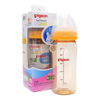 ขวดนม ขวดนมพีเจ้น ขนาด 8 oz. / 240ML คอกว้าง สีชา + จุกนม ไซร์ M/L ขวดนม Pigeon ของแท้ 100% (แบบ1 ขวด พร้อมกล่อง)