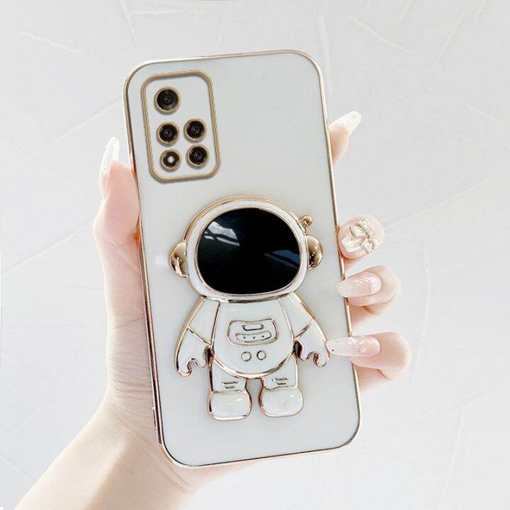 เคสโทรศัพท-เคส-redmi-note-11-นักบินอวกาศขาตั้งแบบพับได้แฟชั่นสีทึบหรูหราชุบโครเมียมนุ่ม-tpu-เคสโทรศัพท์สแควร์คลุมทั้งหมดเคสป้องกันกล้อง