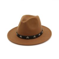 2019 2019 Men Women Wool Fedora Hat With Skull Rivet Leather Wide Brim Hat Panama Jazz Hat