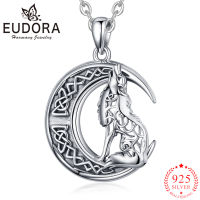 Eudora 925 Sterling Silver Animal Moon Wolf Pendant Vintage Hollow Necklace Jewelry for Man Women Birthday Party Gift CYD555