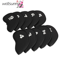 Wellsunny ชุดเครื่องป้องกันศีรษะพัตเตอร์เหล็กชุดถุงใส่หัวไม้กอล์ฟ10ชิ้นสีดำ