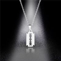 Stainless Steel Safety Blade Razor Pendant Necklace Punk Hiphop Jewelry For Men Boys Geometrical Animal Small Dangling Choker Fashion Chain Necklaces