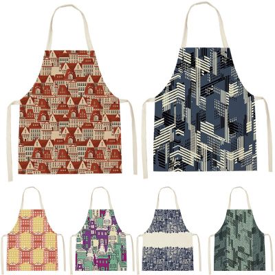 1 Piece House Pattern City Print Sleeveless Apron ChildrenS Cleaning Home MenS And WomenS Antifouling Apron Kitchen Waist Bib