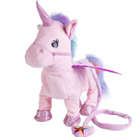 2022ใหม่ Kawaii Unicorn Plush ของเล่น Unicorn Leash Angel Horse ตุ๊กตาเดินร้องเพลงไฟฟ้า Plush ของเล่นเด็กของเล่น Gift