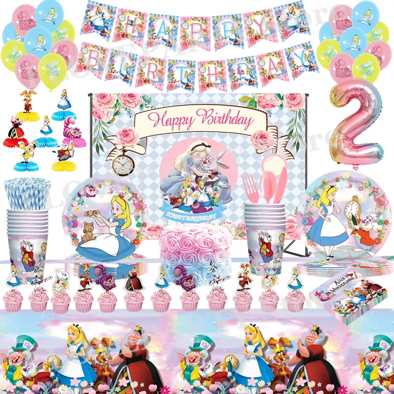 Alice in Wonderland Theme Birthday Party Set Disposable Paper