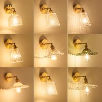 Nordic Japanese brass glass wall lamp creative locker room background wall of bedroom the head of a bed toilet led lens headlight ❤