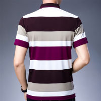 【3สี】New Men S Short Sleeve Polo Shirt Summer Striped Short Sleeve T-ShirtTH