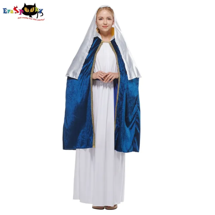 Adult Virgin Mary Dress Mother Of Jesus Women Halloween Cosplay Costume 